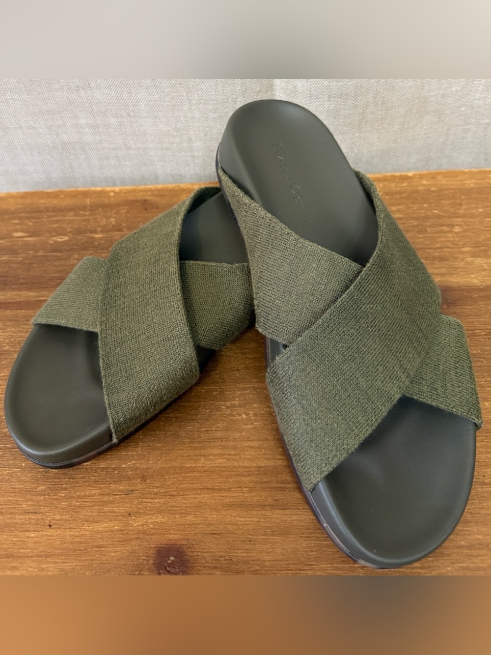 NWOT Rothy's The Weekend Olive Green Women’s Cross‑Strap Slide Sandals